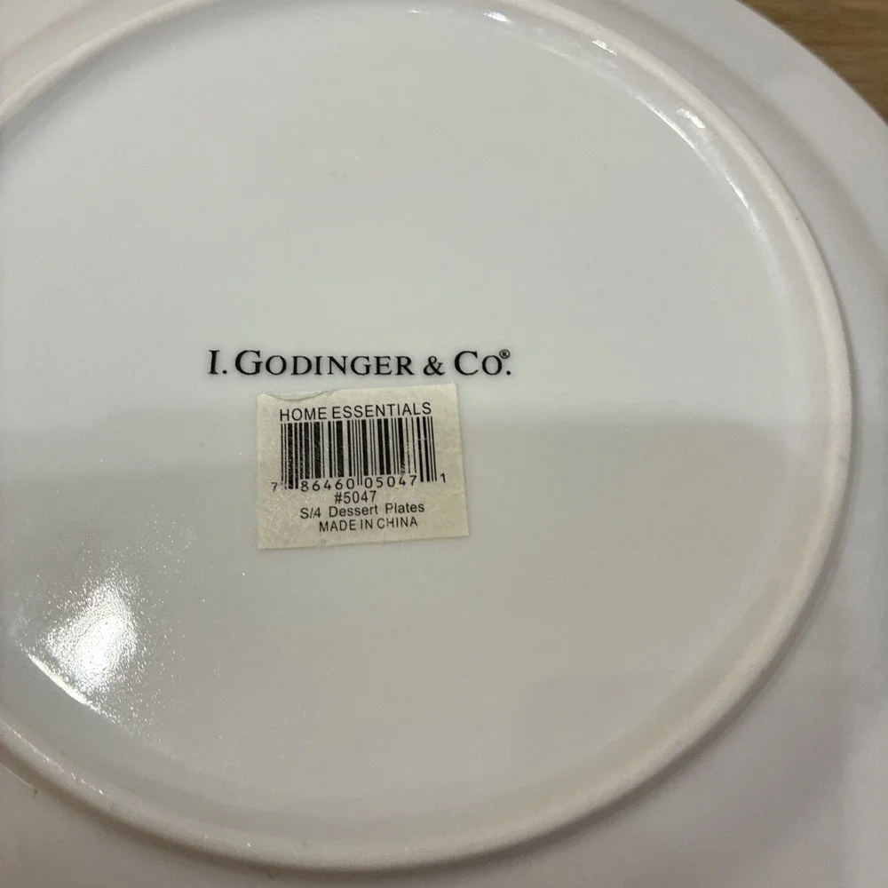 I. Godinger & Co Black & Gold Stripe Porcelain Dessert Plates Set of 4